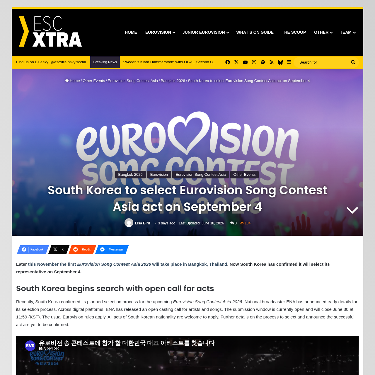ESCXtra report on South Korea selecting its Eurovision Song Contest Asia act on September 4
