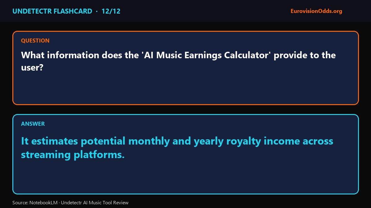 NotebookLM flashcard ā AI Music Earnings Calculator projects royalty income across streaming platforms