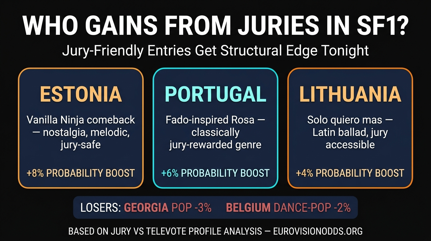 Eurovision 2026 SF1 which countries benefit from jury return — Estonia Portugal Lithuania