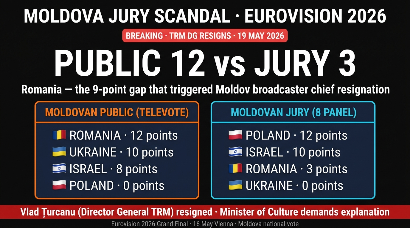 Eurovision 2026 Moldova Scandal: TRM Director General Resigns After National Jury Awards Romania 3 Points And Ukraine Zero — Full Juror Breakdown