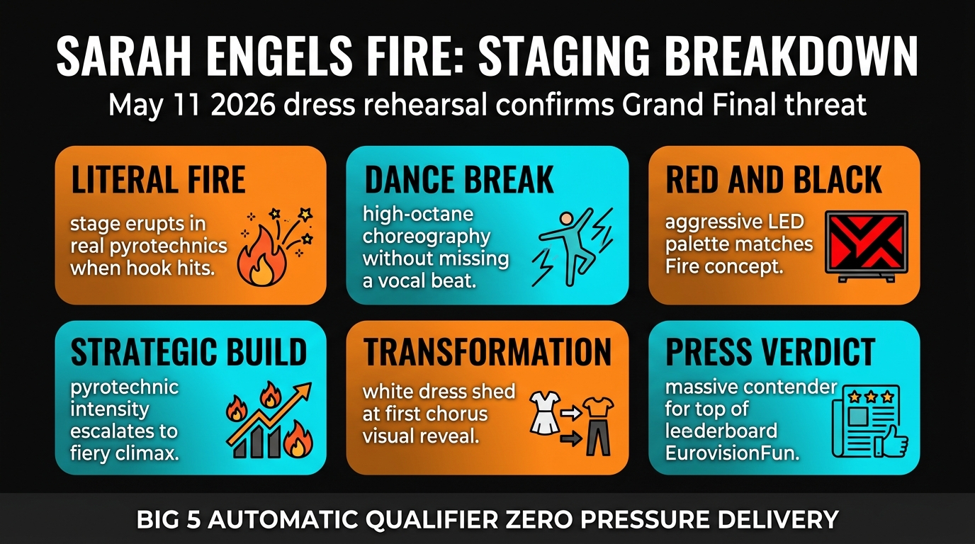 Germany Sarah Engels Fire pyrotechnic staging breakdown Eurovision 2026 dress rehearsal