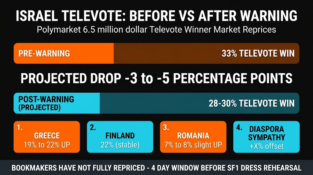 Israel Eurovision 2026 televote 33 percent pre vs post warning probability