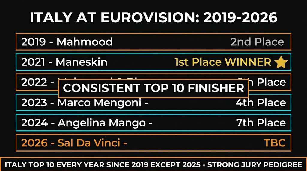Italy Eurovision historical results 2019-2026