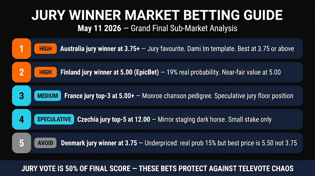 Eurovision 2026 jury winner market betting recommendations — Grand Final analysis May 11 2026