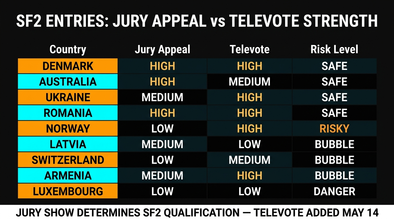 SF2 entries jury appeal vs televote strength map