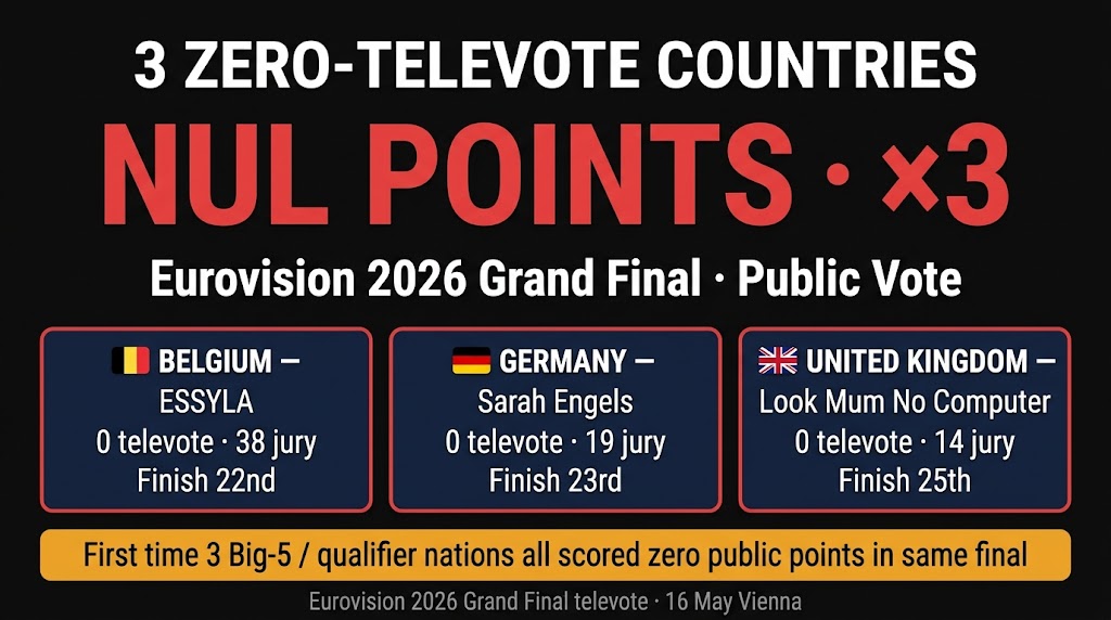 Three Zero-Televote Countries In One Eurovision Final: How Belgium, Germany And The UK All Posted Zero Public Points In Vienna 2026