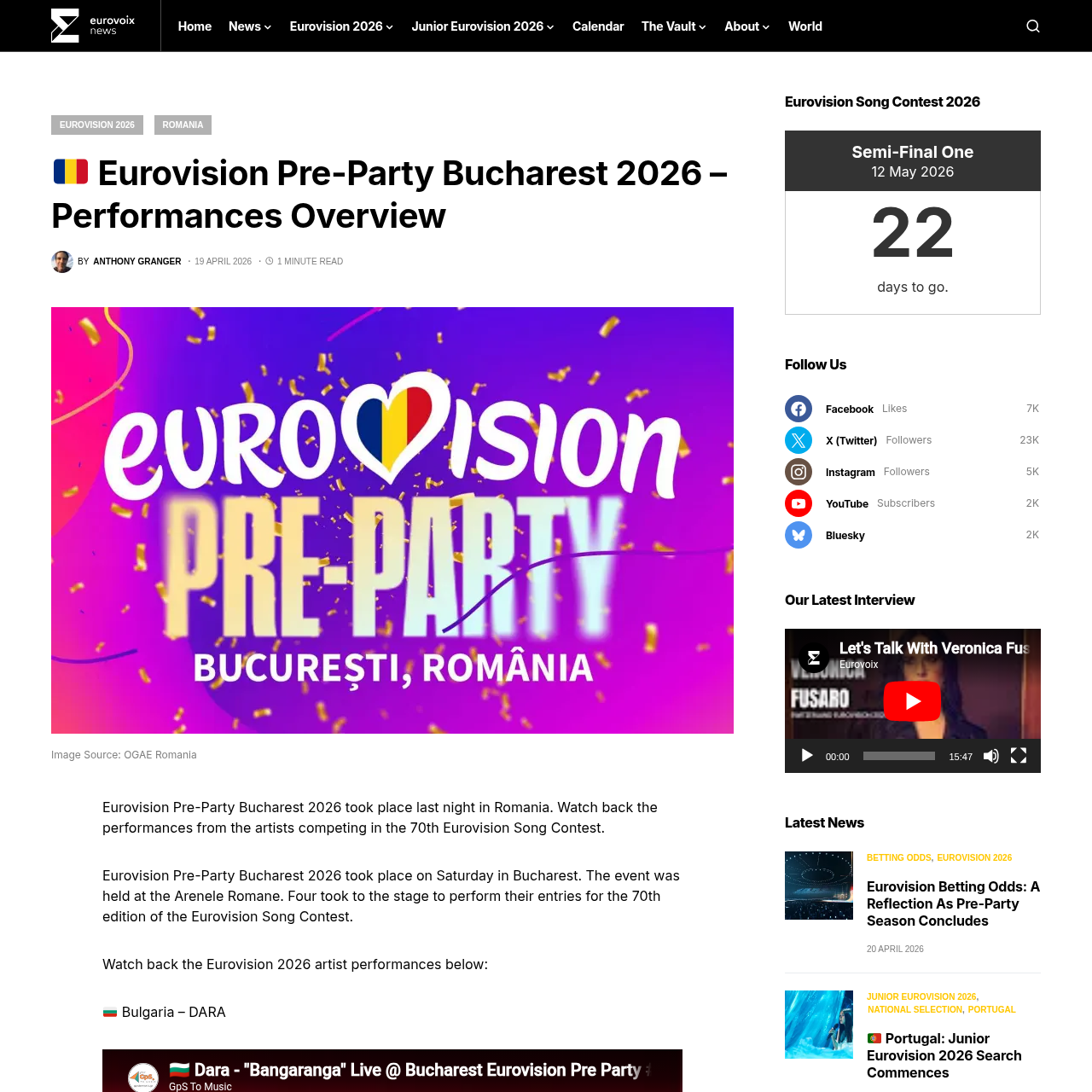 Bucharest pre-party performances overview on Eurovoix