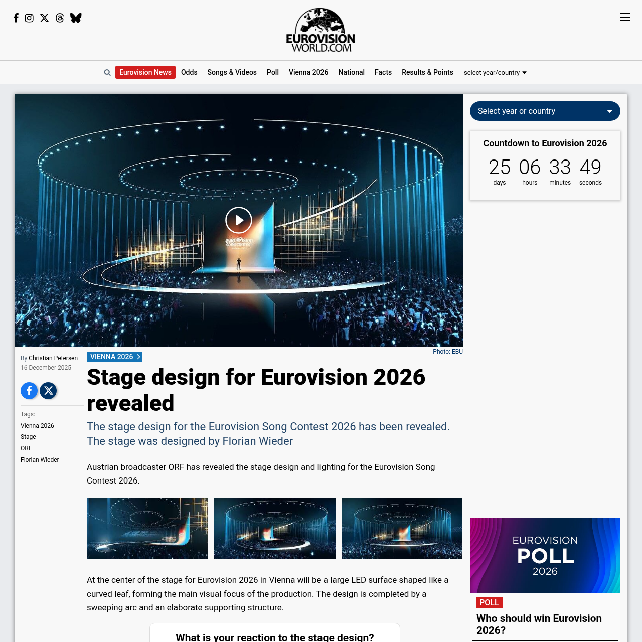 Eurovisionworld.com coverage of the Vienna 2026 stage reveal