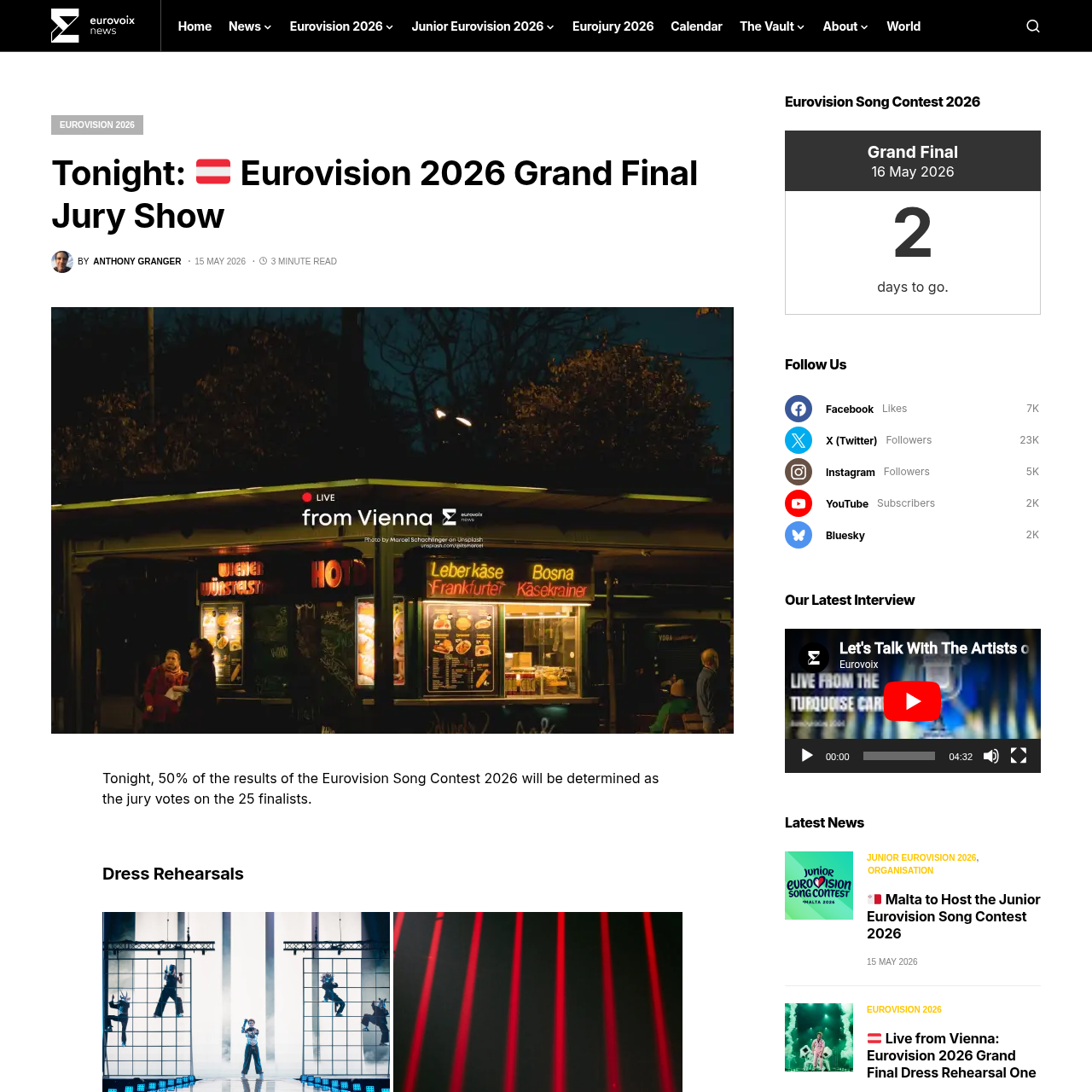 Eurovoix coverage of Eurovision 2026 Grand Final Jury Show tonight May 15