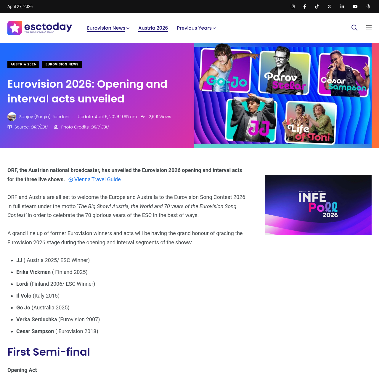 ESCToday's coverage of the semi-final interval act announcements