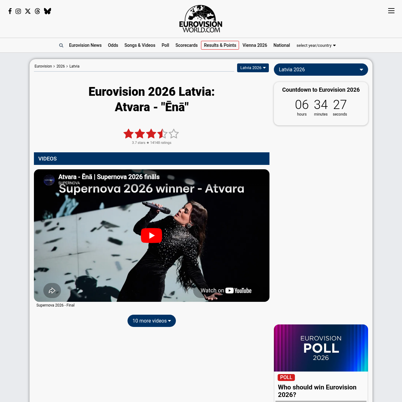 Latvia Atvara Ēnā Eurovision 2026 EurovisionWorld coverage