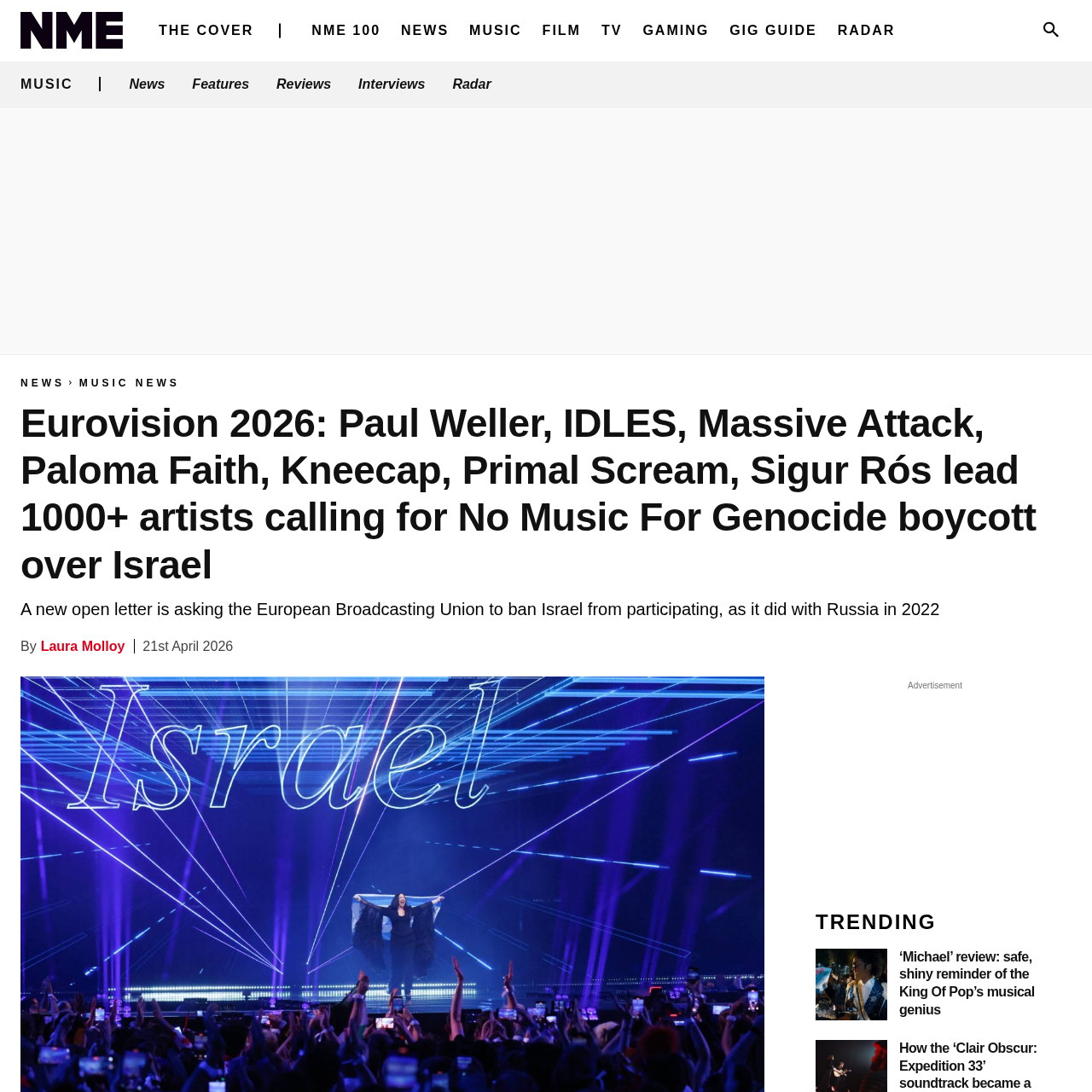NME coverage of the 1,100+ artists signing the No Music For Genocide boycott letter
