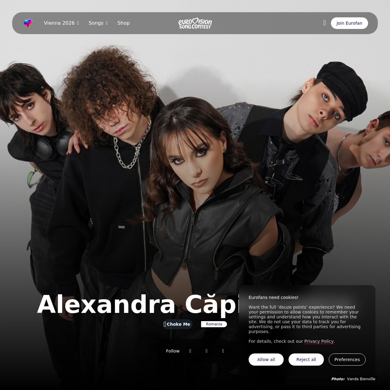 Alexandra Căpitănescu official Eurovision 2026 press photo — Romania, Choke Me
