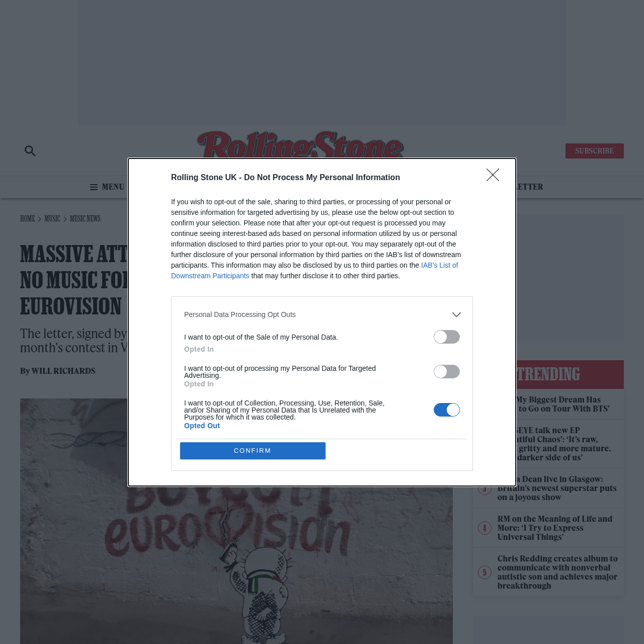 Rolling Stone UK coverage of the No Music For Genocide open letter