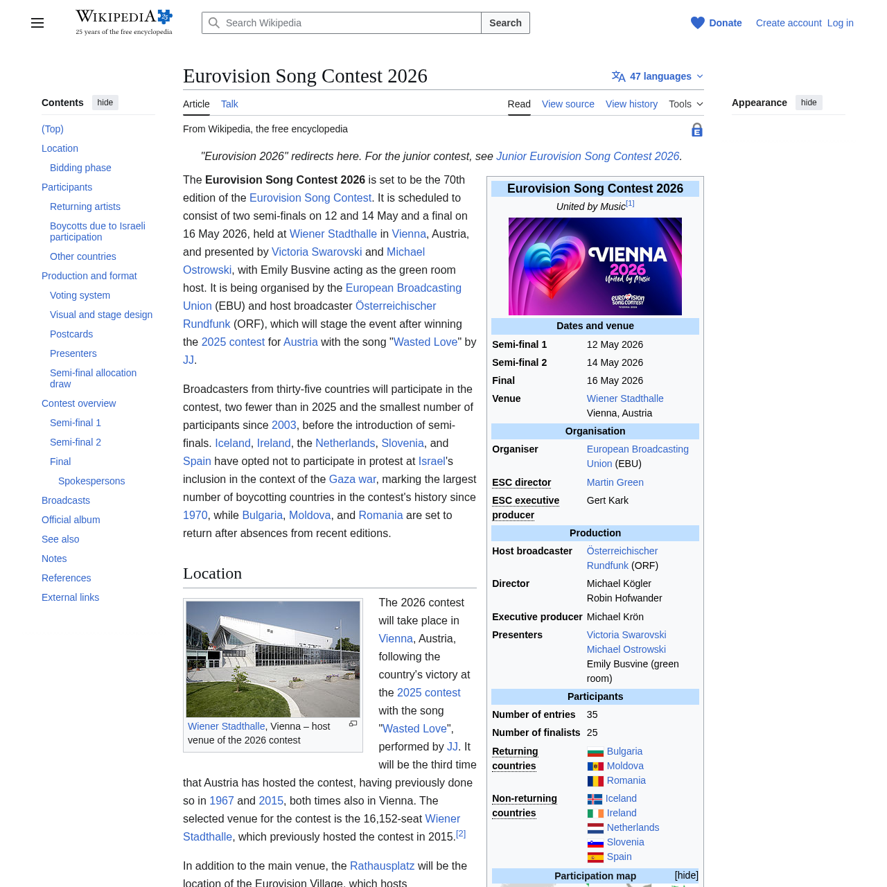 Wikipedia article documenting the 2026 boycott