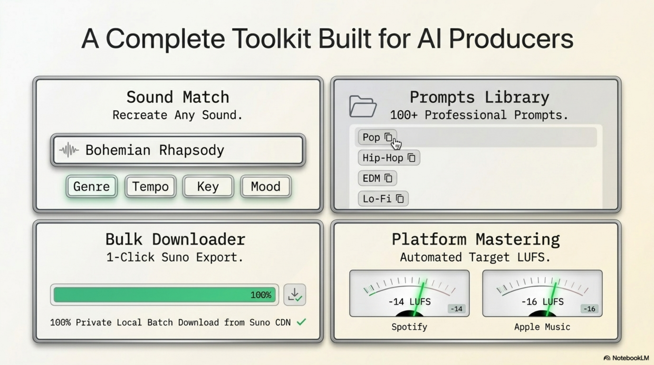 NotebookLM slide ā Undetectr compared to alternative AI music tools